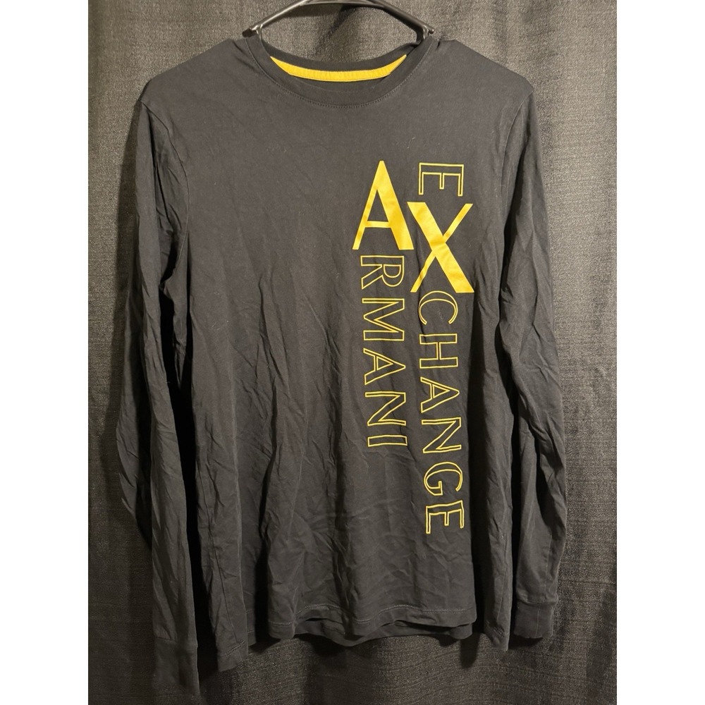 Armani Exchange A/X Men's M Black Yellow Vertical Logo Long Sleeve Shirt